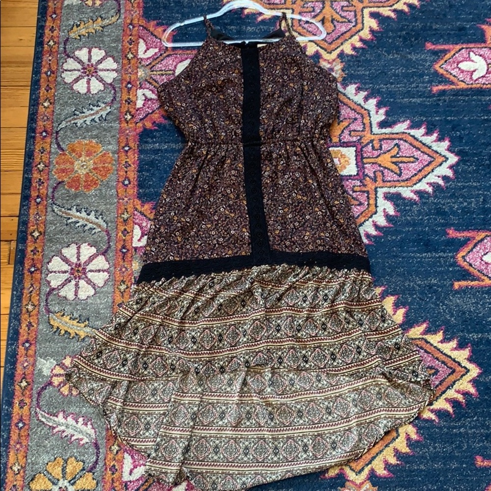 {Knox Rose} Black Floral with Lace High-Low Dress